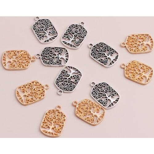 10pcs 22x14mm Hollow Antique Silver Color Life Tree Pendants DIY Necklaces Bracelets Two Color Making Beads Charms Jewelry