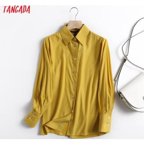 Tangada Women Basic Solid Cotton Shirts Long Sleeve High Quality Elegant Office Ladies Work Wear Blouses 6D34
