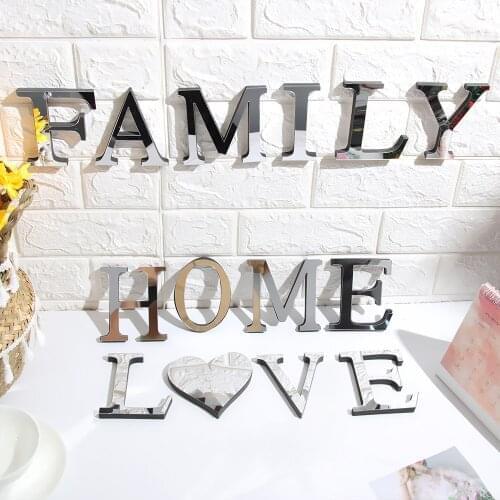 FAMILY LOVE Self-Adhesive Mirror Surface 3D English Letters Creative Decals DIY Art Home Decoration EVA Foam with Mirror Acrylic