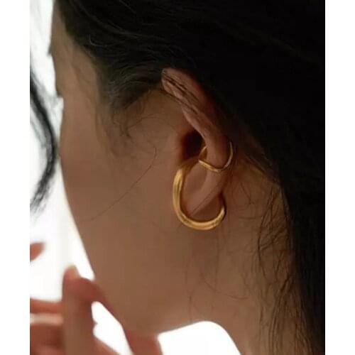 2pcs/set Korean Gold Silver Color Wave Line U Pin Ear Cuff Fake Piercing Clip on Earrings for Women Girls Fashion Jewelry
