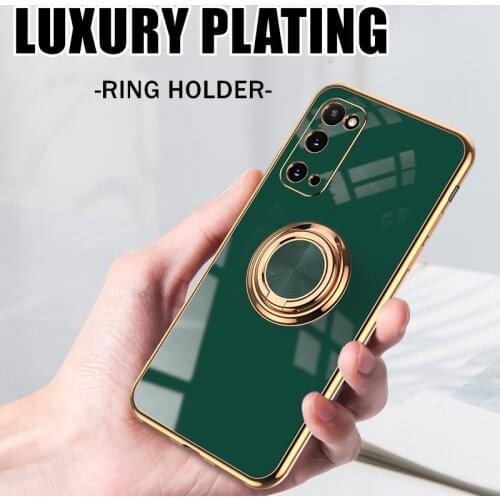 6D Plating Silicone Phone Case For Samsung Galaxy S20 FE S20FE S20 Ultra Plus With Magnetic Ring Holder Stand Shockproof Cover