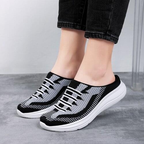 Flat Slippers Women 2021 Summer and Autumn New Large Size Half Slippers Women Flying Woven Fashion Casual Mesh Womens Slippers
