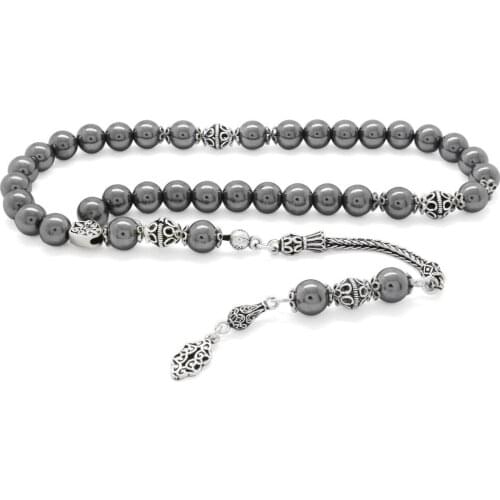 Tesbihane Collectable 925 Sterling Silver Tassels Terahertz Natural Stone Rosary