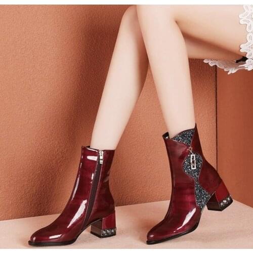 2021 Fall Single Female Patent Leather Shoes High Heels Women Pumps Square Toe Thick Heel British Ladies Wedding Dress Shoes