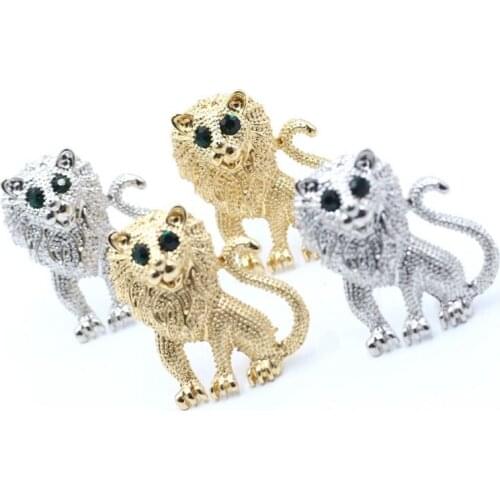 Vintage animal lion crystal rhinestone brooch collar pin badge jewelry gift fashion suit shirt clothing mens accessories