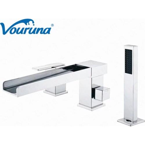 VOURUNA Chrome Finish 3pcs Bathtub Faucet Waterfall Tub Filler Shower Mixer Tap