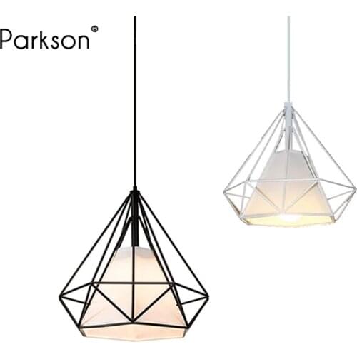 Iron Modern Diamond Pendant Light Iron Cage Pendant Lamp Scandinavian Loft Pyramid Lamp E27 Retro Minimalist Metal Hanging Lamp