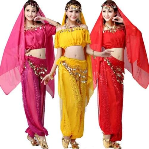 4pcs/Set Women Belly Dancing Coin Tribe Oriental Belly Dance Suit for Women Dance Set Performance Bellydance Costumes for Woman