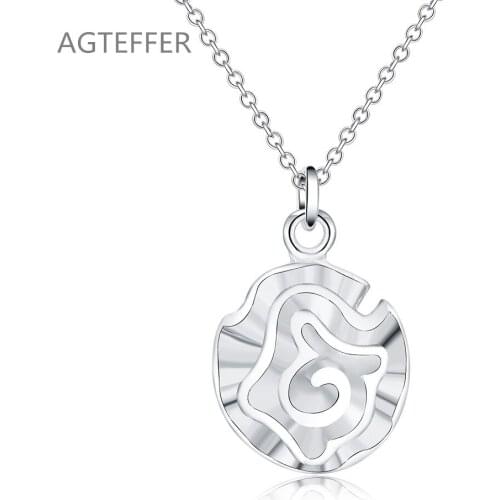 AGTEFFER 925 Sterling Silver 18 Inches Rose Flower Pendant Necklace For Women Fashion Wedding Party Charm Jewelry