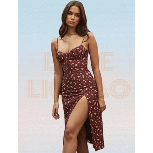 Print Dress Womens Sexy Floral Strapless Casual Dress Folds Split Spaghetti Strap Women Dress Street Style Sleeveless Dress