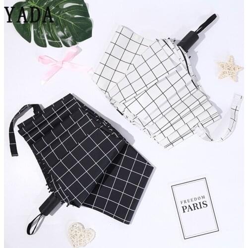 YADA Large Design Lattice Pattern Folding Rainy Plaid Umbrella For Women Men Anti-UV Luxury Lovely Lattice Umbrella Gift YD081