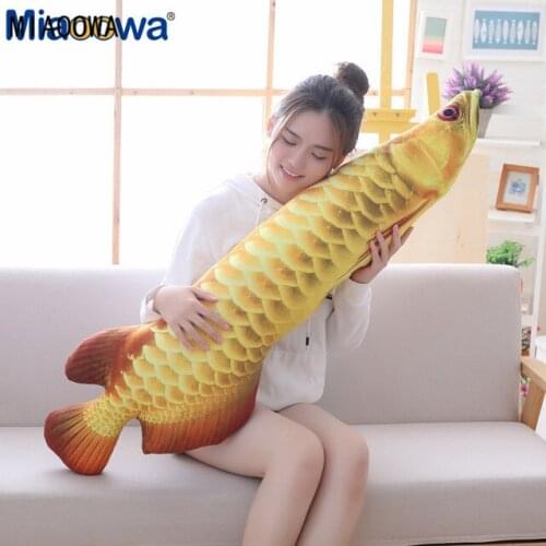 1pc 120cm Simulation Gold Arowana fish Pillow realistic image Plush toy soft fish Animal Stuffed cushion For Children