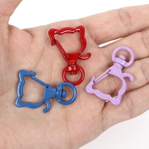 10 Pcs/Lot Mixed 14 Colors Alloy Cat Head Shape Keychain Hole Cat Keyring for Necklace Chain Accessories DIY Jewelry Findings