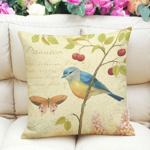2PCS Pillow Case Beautiful Flower and Bird Cotton Linen Rural Style Decorative Pillow For Bedroom Throw Pillowcase Pillow Cover