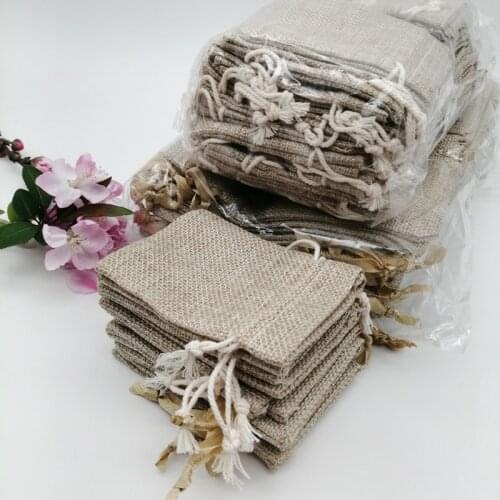 200pcs Silk Ribbon/Cotton Jewelry Bag Sack Jute Jewelry Packaging Linen Bags Sachet Gift Bag Storage Charm Candy Drawstring Bags