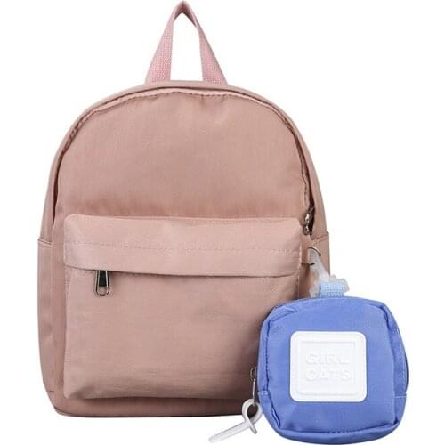 2021 New Fashion Girls Backpack for Summer Solid Stylish Canvas Small Capacity Leisure Simple Bag 2 PC/Sets Small Coin Purse