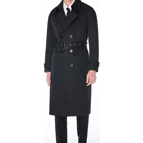 2021 Solid Color Trench Coat Men Classic Double Breasted Mens Long Coat Male Black Lapel British Style Overcoat 3XL