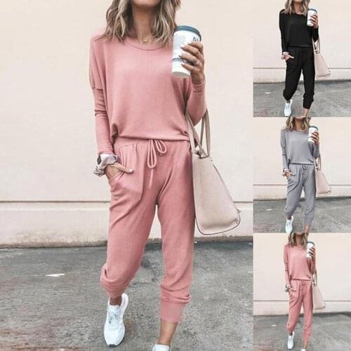 2021 Spring Autumn Tracksuit Women 2 Piece Set Loose Comfortable Style Solid Color Long Sleeve Casual Suit Clothes S-XL