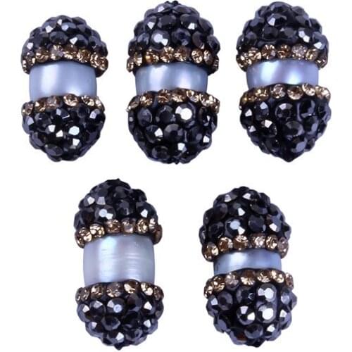 Charms natural white cylindrical round freshwater pearl jewelry rhinestone connector pendant for jewelry making DIY material