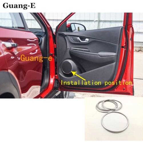 Car ABS chrome Inside Door Audio Speak Speaker Sound Ring lamp trim 4pcs For Hyundai Kona Encino Kauai 2017 2018 2019 2020 2021