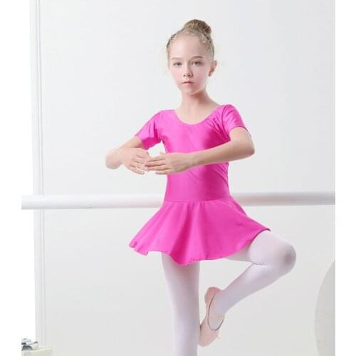Shinny Lycra Short Sleeve Ballet Dance Skirted Leotard for Children Stage Performance Drop Shipping A0054