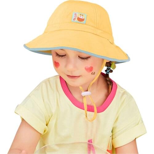 Children Adjustable Sun Hat Prevent Ultraviolet Rays Cartoon Pattern Summer Sandy Beach Cap Solid Color Shading Boys Girls Hat