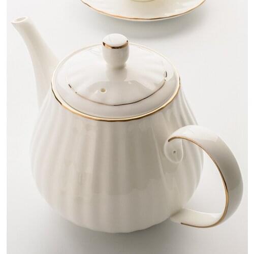 European Style Coffee Pot Pitcher Elegant Ceramic Teapot 1L Striped Hand Painted Gold Bone China Tea Pot With Filter Cold Kettle