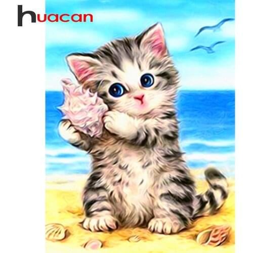 Huacan New Full Square&Round Diamond Painting cat 5d DIY Diamond Embroidery Decoration Home Art Kit