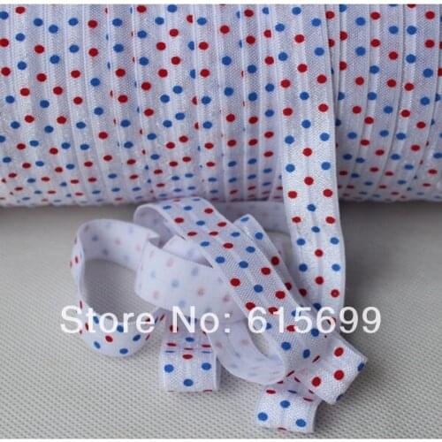 July Forth 5/8" Printed FOE, dots blue and red Fold over elastic, 4th of July foe ribbon, welcome custom print