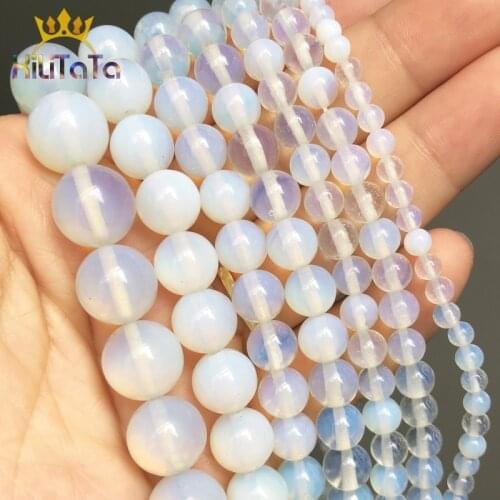 Natural Stone Beads White Opal Round Loose Stone Beads For Jewelry Making DIY Bracelet Ear Studs Accessories 15'' 4/6/8/10/12mm