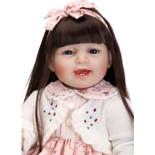 22"silicone reborn dolls babies lifelike princess girl brown long hair boneca reborn menina children gift