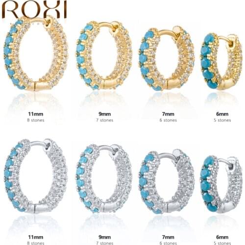ROXI Copper Turquoise Small Circle Earrings For Women Girls Cartilage Ear Bone Nail Hoop Earrings Fashion Jewelry Gift Kolczyki