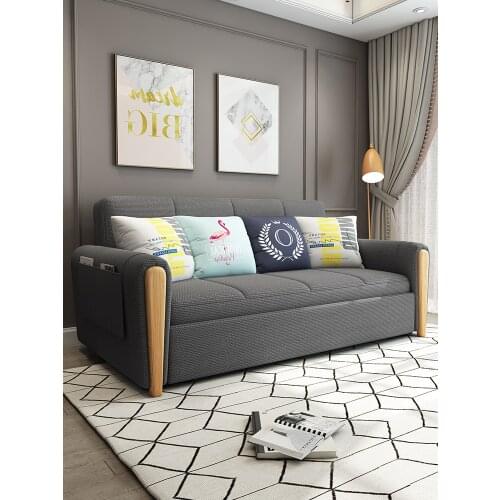 Multi-Function Foldable Sofa Bed Living Room Double Sitting 1.5 M Storage Solid Wood Small Apartment Dual-Purpose Internet Red