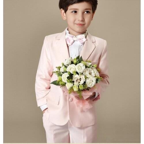 Pink Lapel Notch Two Buttons Fashion Kids Suits Cute Cute Kids Clothing Set Formal ChildrenClothing (Jacket + Pants + Bowtie)