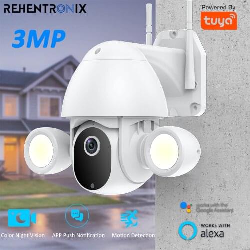 Tuya 3MP Floodlight Security Camera Outdoor Dome IP Camera Smart Home Auto Tracking WiFi Camera Support Alexa Google Home