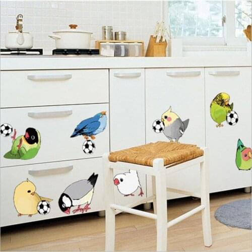 New Cartoon bird kicking soccer wall sticker living room bedroom wall decoration art mural wall stickers for kids rooms