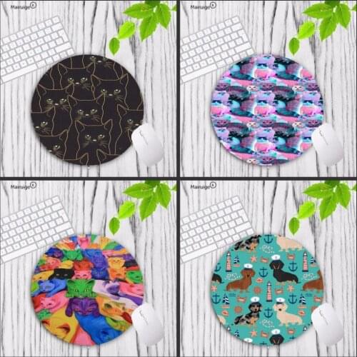 Mairuige New Round Rubber Mousepad Cute Cat Dog Painting Mice Mat PC Computer Gaming Speed Mouse Pad Size For 20X20CM 22X22CM