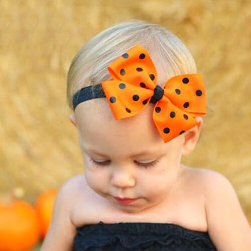 Wholesale Halloween kids polka dots grosgrain ribbon bow FOE headband