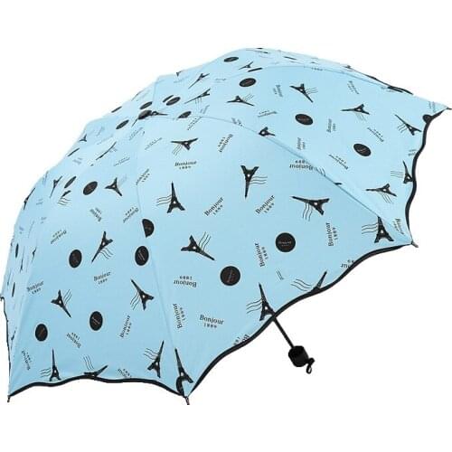 Paris Tower Sunny and Rainy Umbrella Dual Use 3 Folding Umbrella Sun Protection Sunscreen All In 1 Pongee Rubber Cloth Umbrella