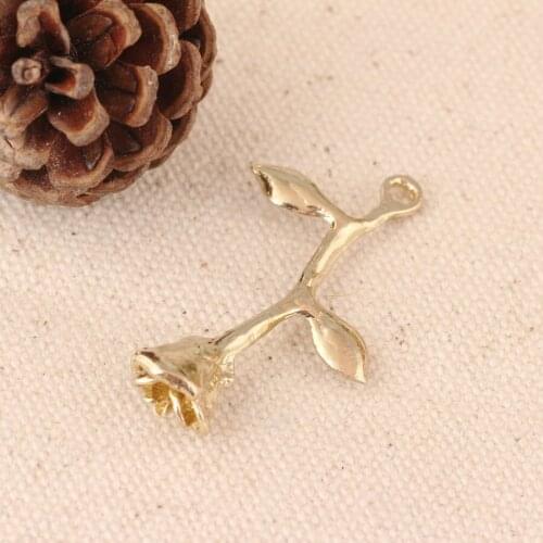 20pcs 26*40MM Imitation gold color rose valentines Day gift charms golden bracelet charms jewelry alloy necklace pendants