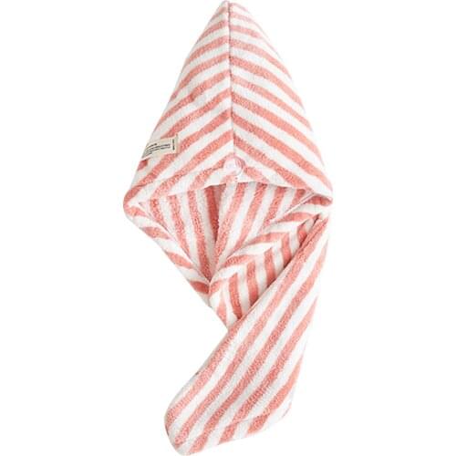 Microfiber Hair Towel Wrap, Thicken Velvet Stripes Super Absorbent Quick Dry Head Turban Cap with Buttons 2021 New