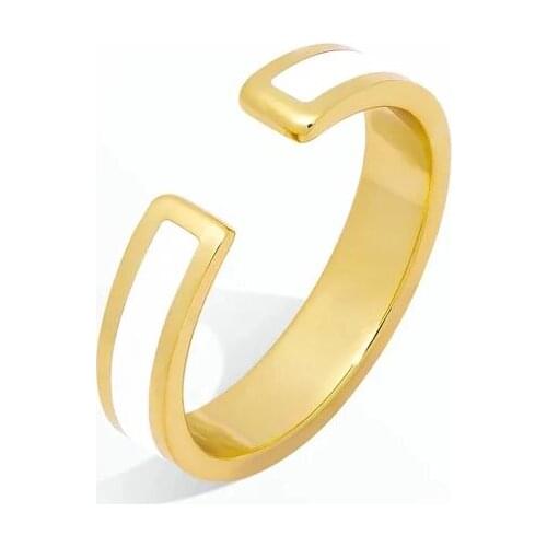 Simple Finger Rings Gold Color White Black Enamel Open Adjusted Fashion Ring For Women