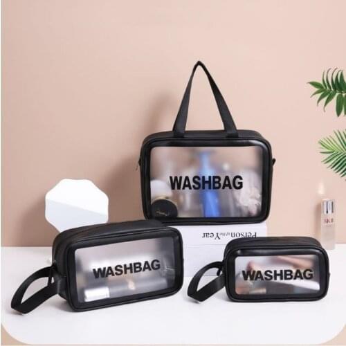 Transparent Three-piece suit Ladies Makeup Wash Bag Large Capacity Portable Travel Frosted Cosmetic Bag Storage Bag Hanging Bag