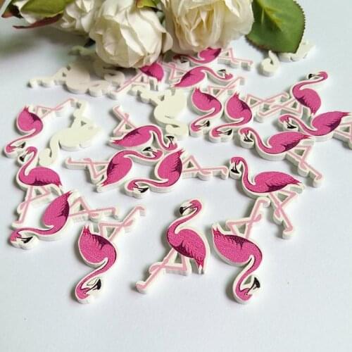 120pcs no- Holes Mixed Wooden Button Flamingos pattern Scrapbook Craft Buttons Garment Botoes Accessories