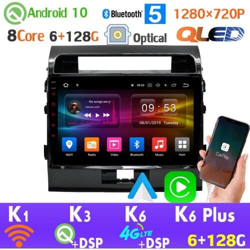 QLED 1280*720P 6G+128G Android 10 Car GPS Radio For Toyota Land Cruiser LC200 200 AHD 1080P CarPlay Head Unit auto SPDIF DSP