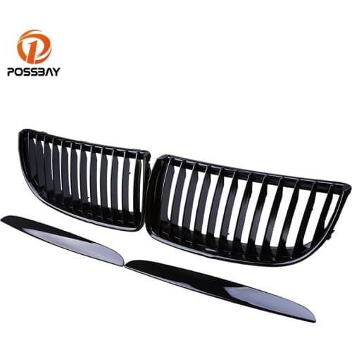 POSSBAY Gloss Black Car Kidney Front Grill Grilles With Strip for BMW 3-Series E90 318d/318i/320d Sedan 2005-2008 Pre-facelift