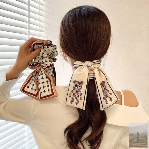 Korean Streamer Large Rubber Bands Bear Ribbon Elastic Hair Bands For Women Girls Satin Bow Hair Tie Scrunchies Hair Accessories