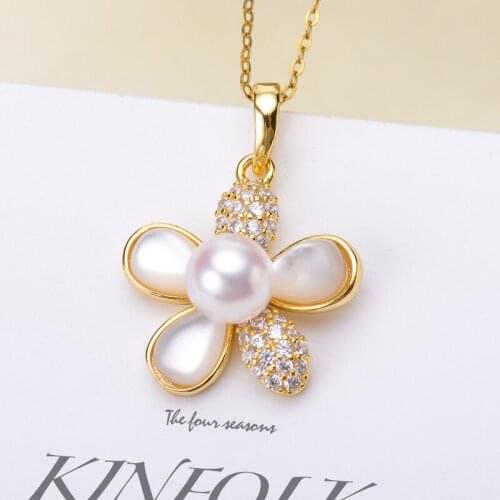 S925 Silver Flower Design Pearl Pendant Settings DIY Handmade Making Jewelry Accessory