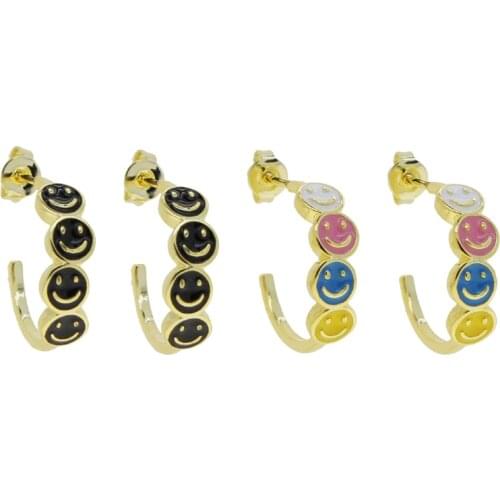 Black Rainbow Colorful Enamel Smile Happy Face Hoop Earring Gold Color Fashion Girl Women Jewelry