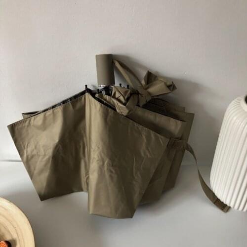 Three-folding plain color matching handle umbrella black glue sunscreen anti-ultraviolet sunny or rainy outdoor umbrella